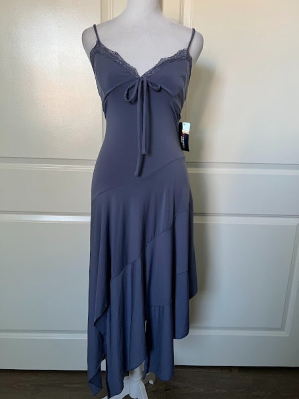 NWT One Heart Clothing Blue Asymmetrical Midi Spaghetti Strap Dress Small NWT